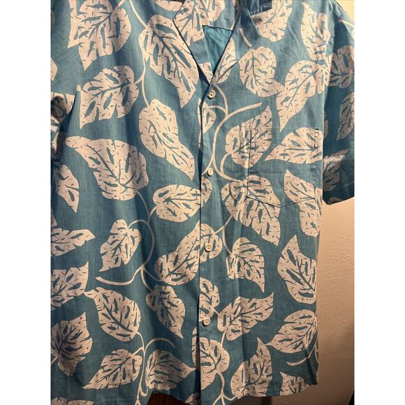 Malihini Vintage Men’s L Blue White Floral SS Button Cotton Blend Hawaiian Shirt - Picture 5 of 11